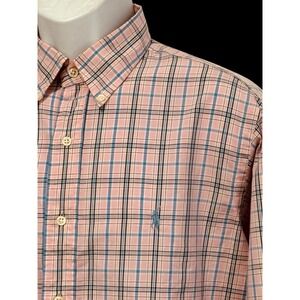 Ralph Lauren‎ Men Shirt L XL Pink Plaid Button Lightweight Classic Blue Pony